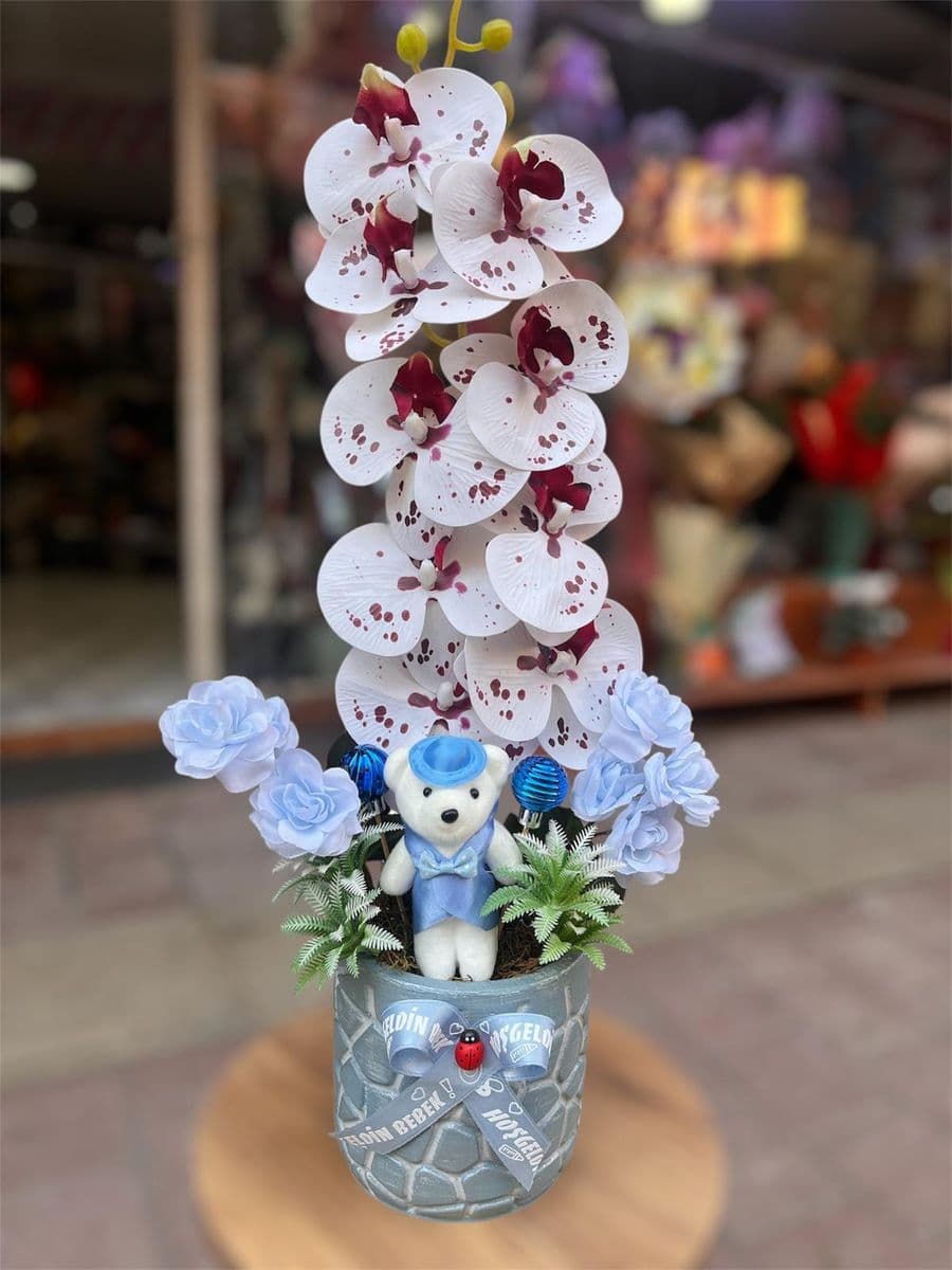 Bebekli Yapay Orkide Aranjman  - Küçük Görsel 3