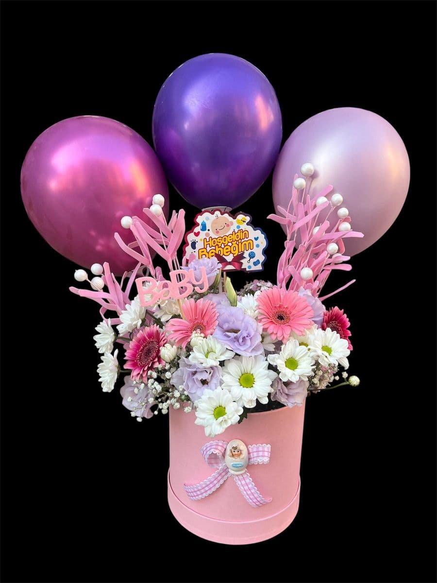 Pembe Kutuda Balonlu Aranjman