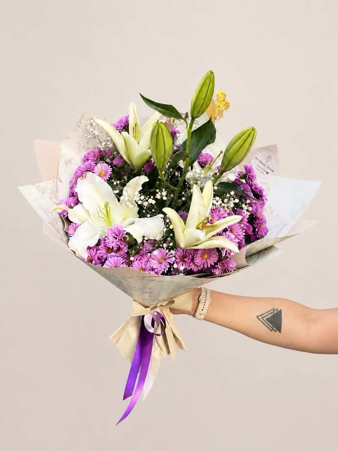 Lilyumlu Aster Buketi - Küçük Görsel 3