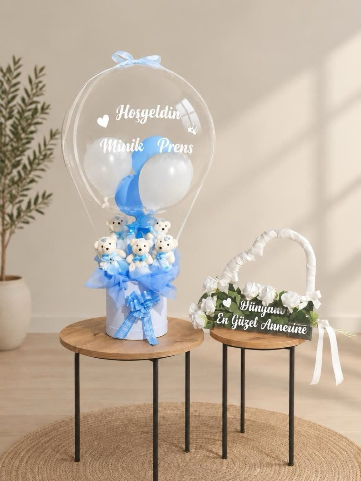 Erkek Bebek Balon Model Ve Anneye Çanta - Görsel 1