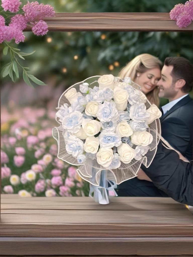 Bebe Mavisi Ve Beyaz Gül El Çiçeği - Görsel 1