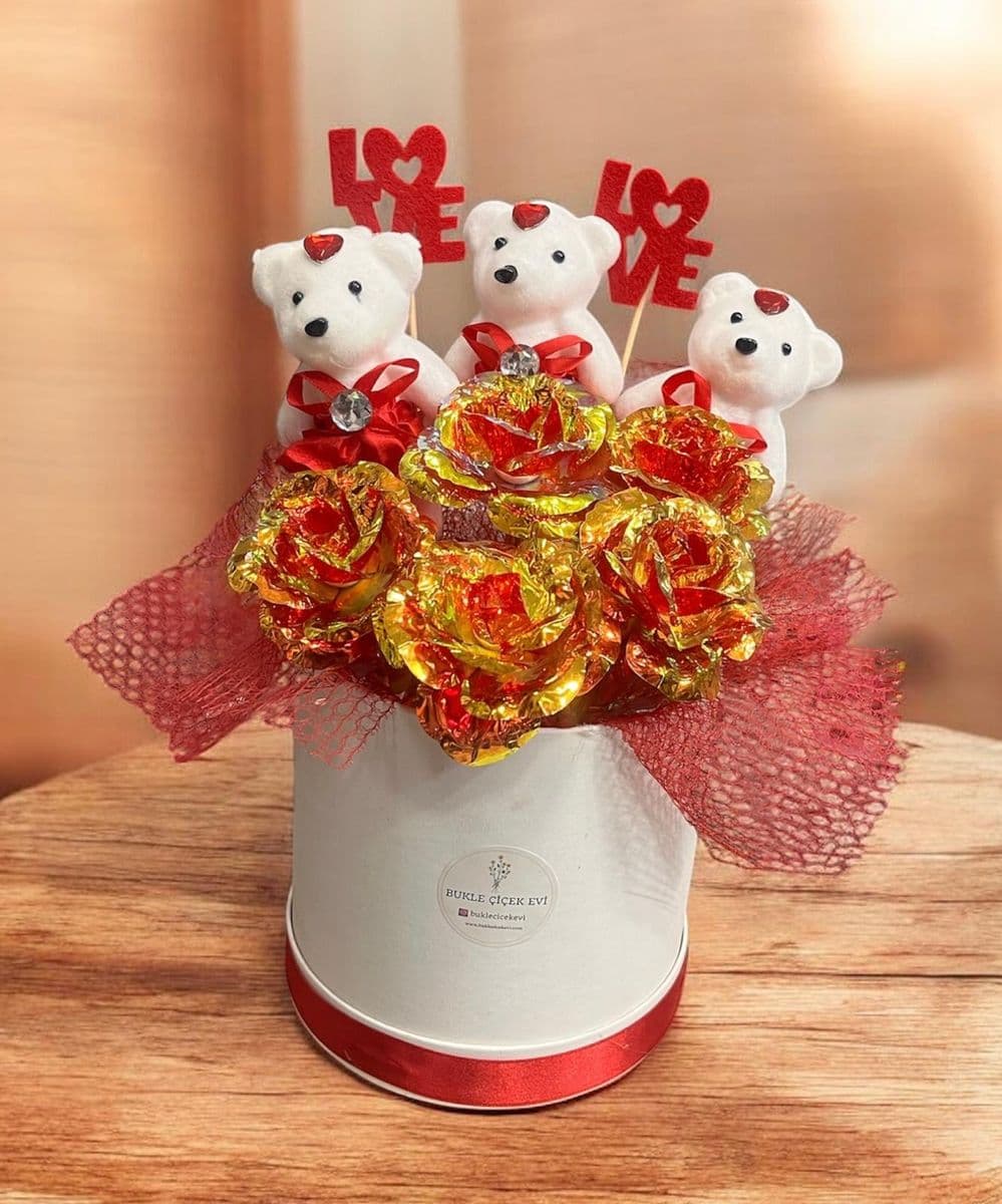 Kutuda Ayıcıklı Sonsuzluk Gülleri - Küçük Görsel 2