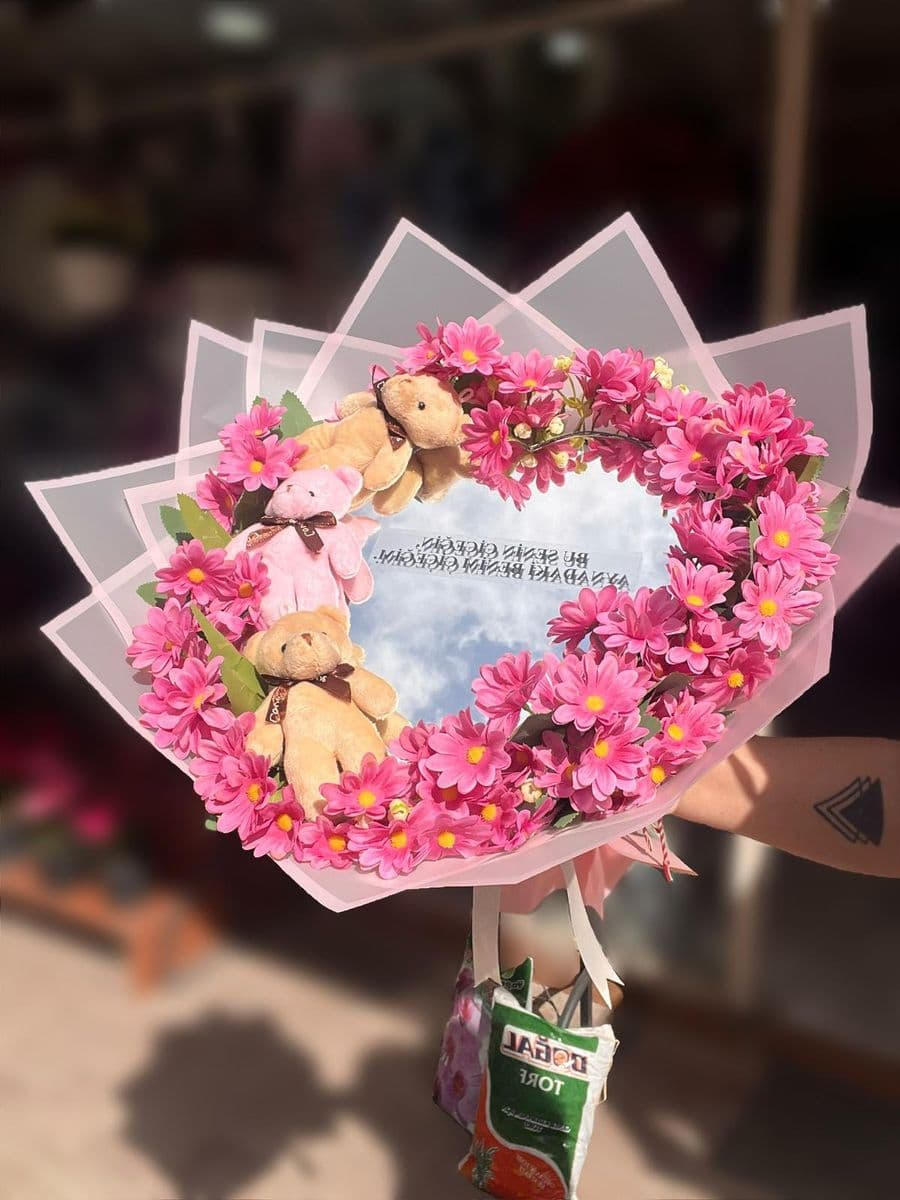 Kalp Aynalı Yapay Buket - Küçük Görsel 2