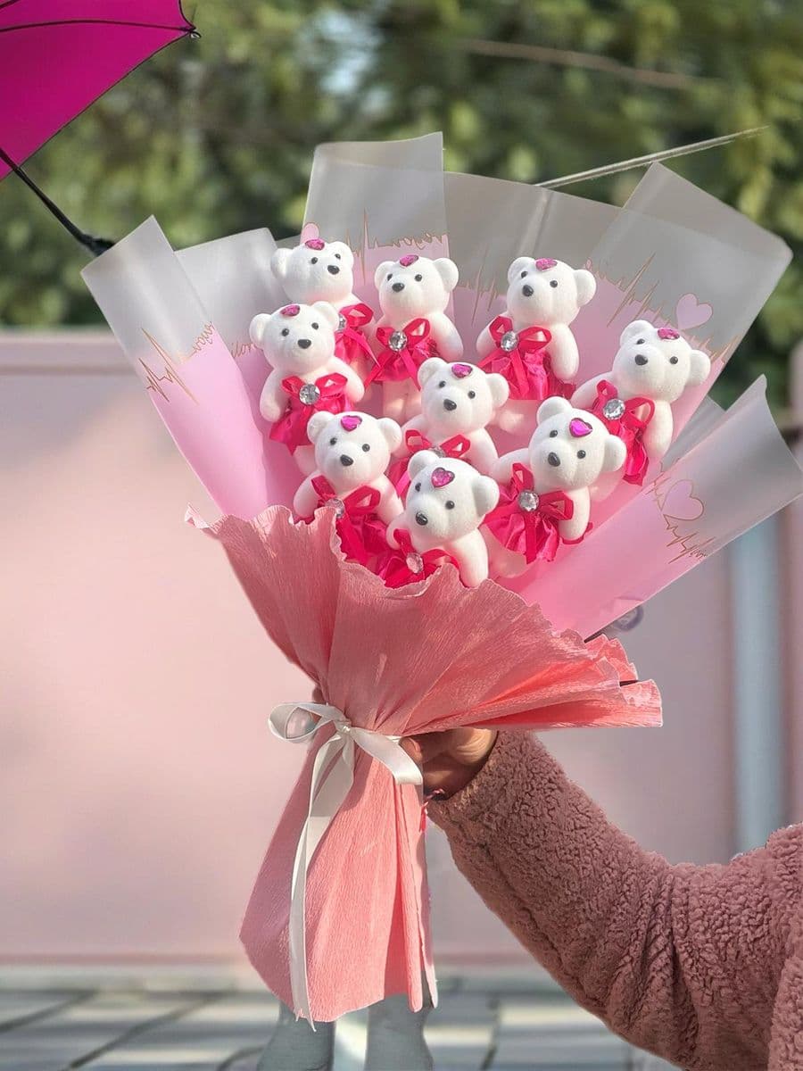 Pembe Etekli Ayıcık Buketi - Küçük Görsel 2