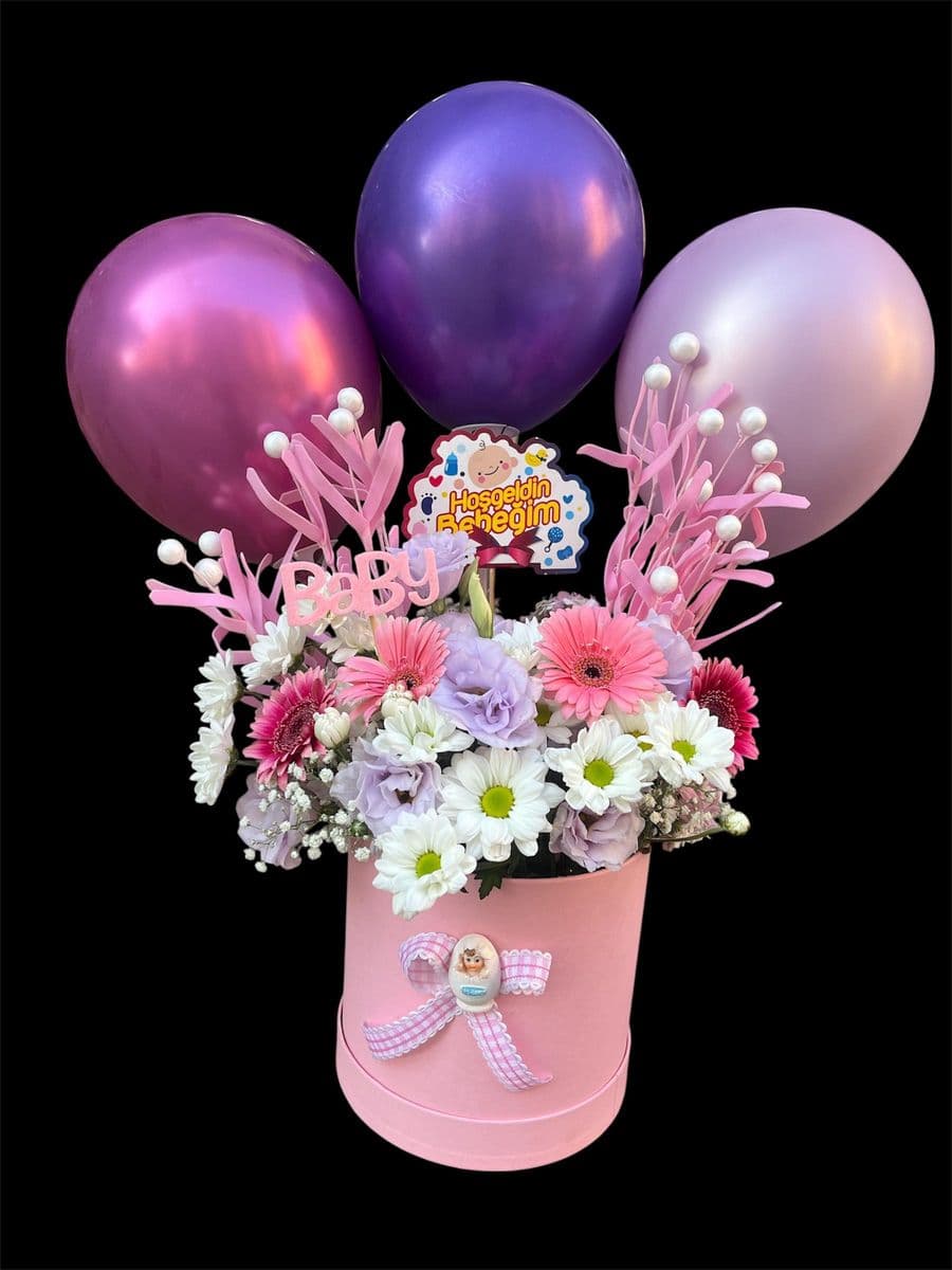Pembe Kutuda Balonlu Aranjman - Küçük Görsel 2