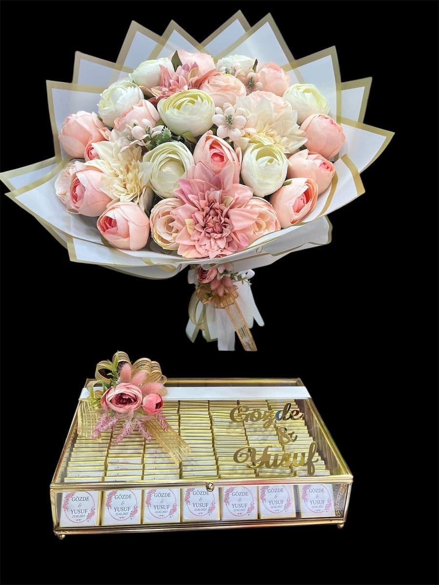 Soft Yapay Şakayık Buketi ve Çikolata - Görsel 1