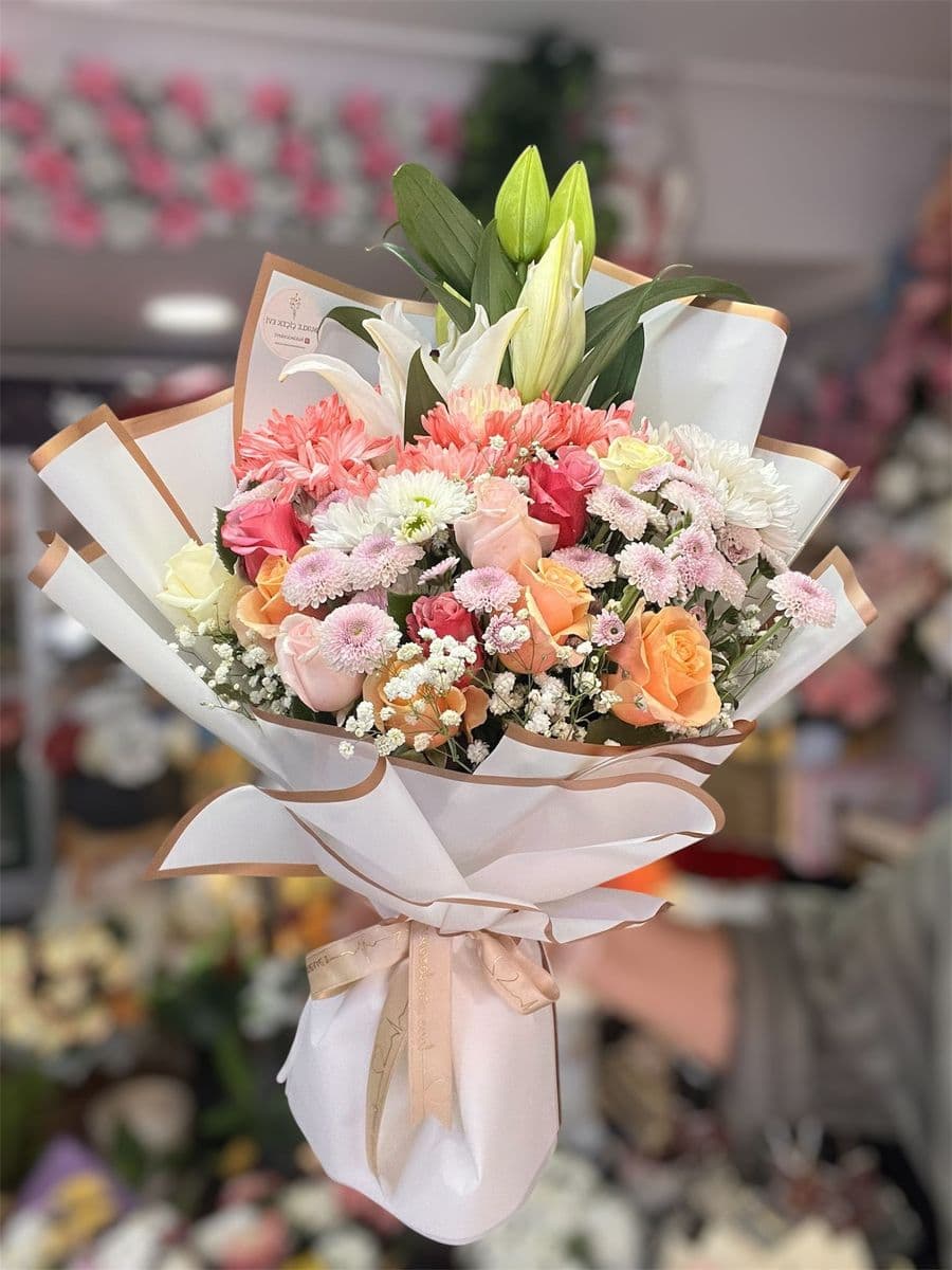 Renkli Gül Detaylı Lilyumlu Zerafet - Küçük Görsel 2