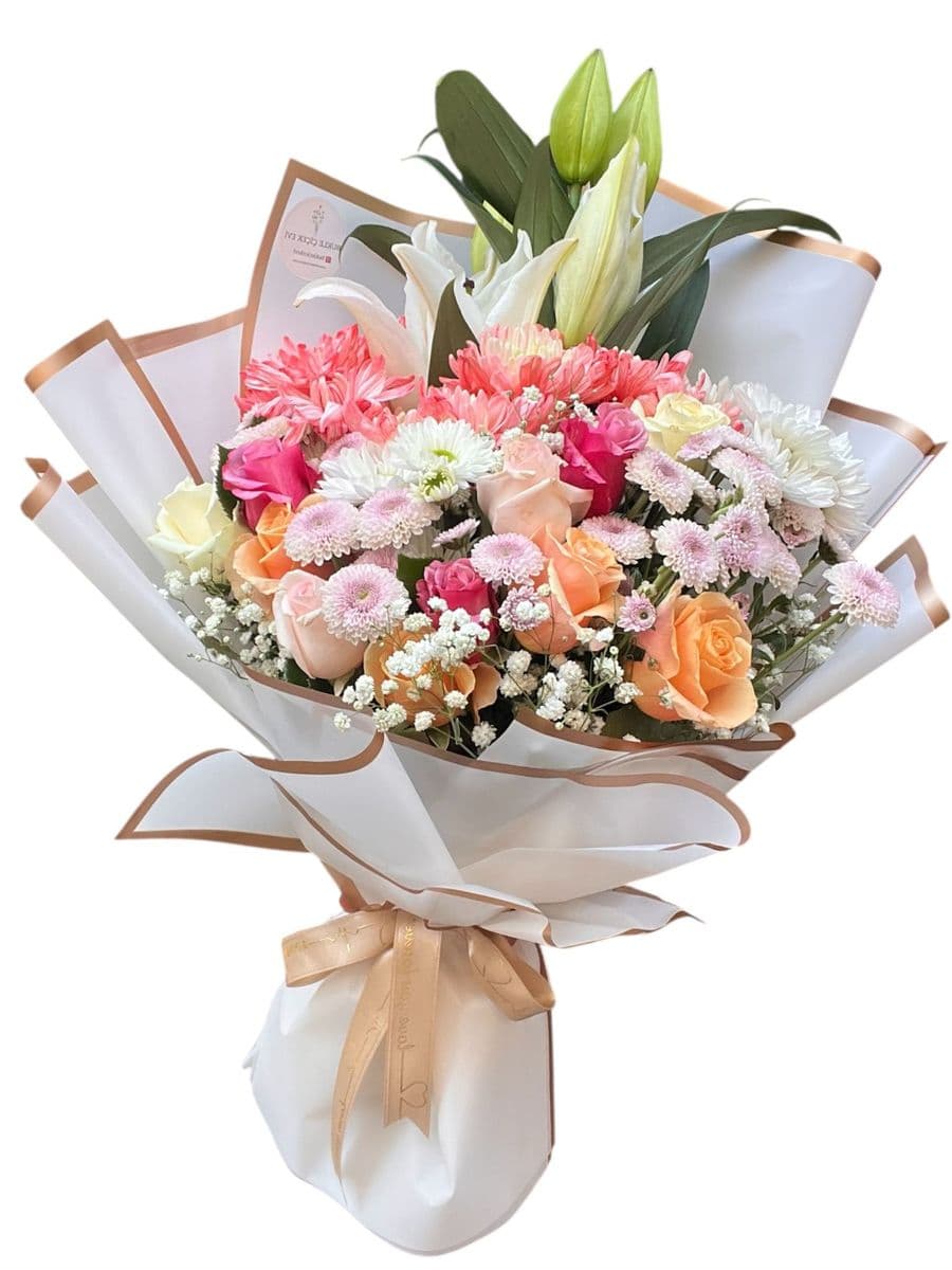 Renkli Gül Detaylı Lilyumlu Zerafet - Küçük Görsel 3