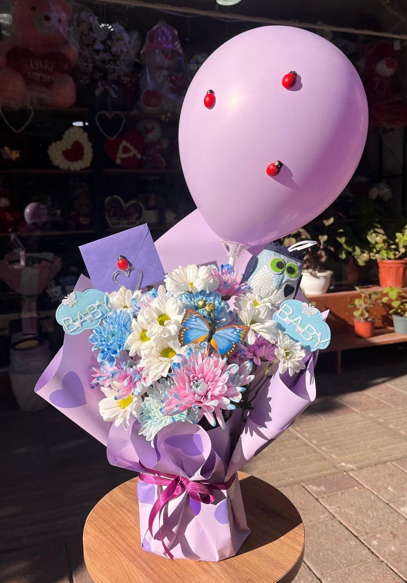 Mor Detaylı Hoşgeldin Bebek Aranjman
