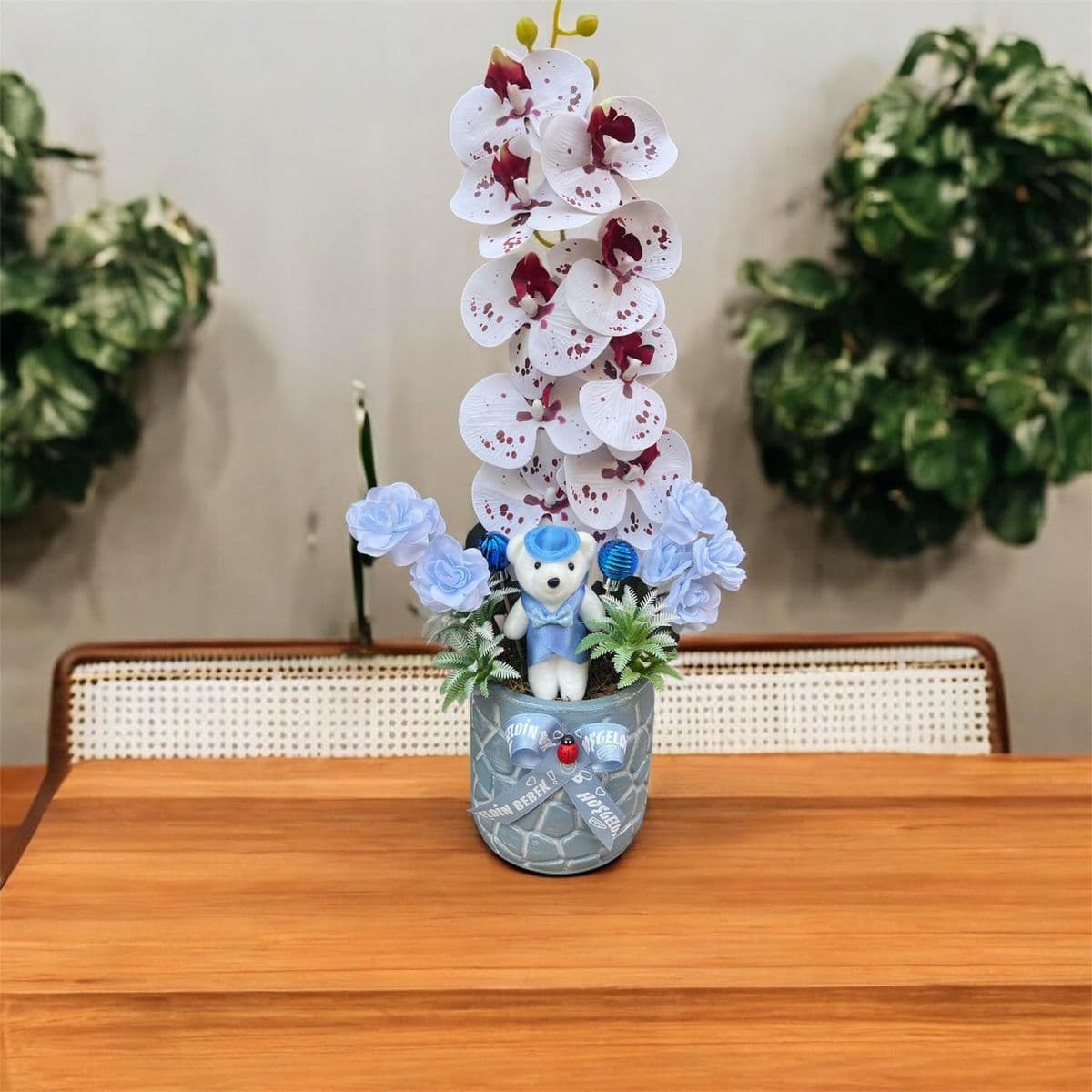 Bebekli Yapay Orkide Aranjman  - Küçük Görsel 2