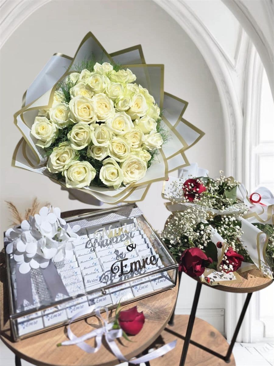 41 Beyaz Gül Ve Çikolata - Görsel 1