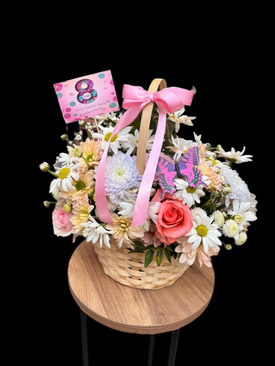 Hasır Sepette Bahar Aranjman - Küçük Görsel 2