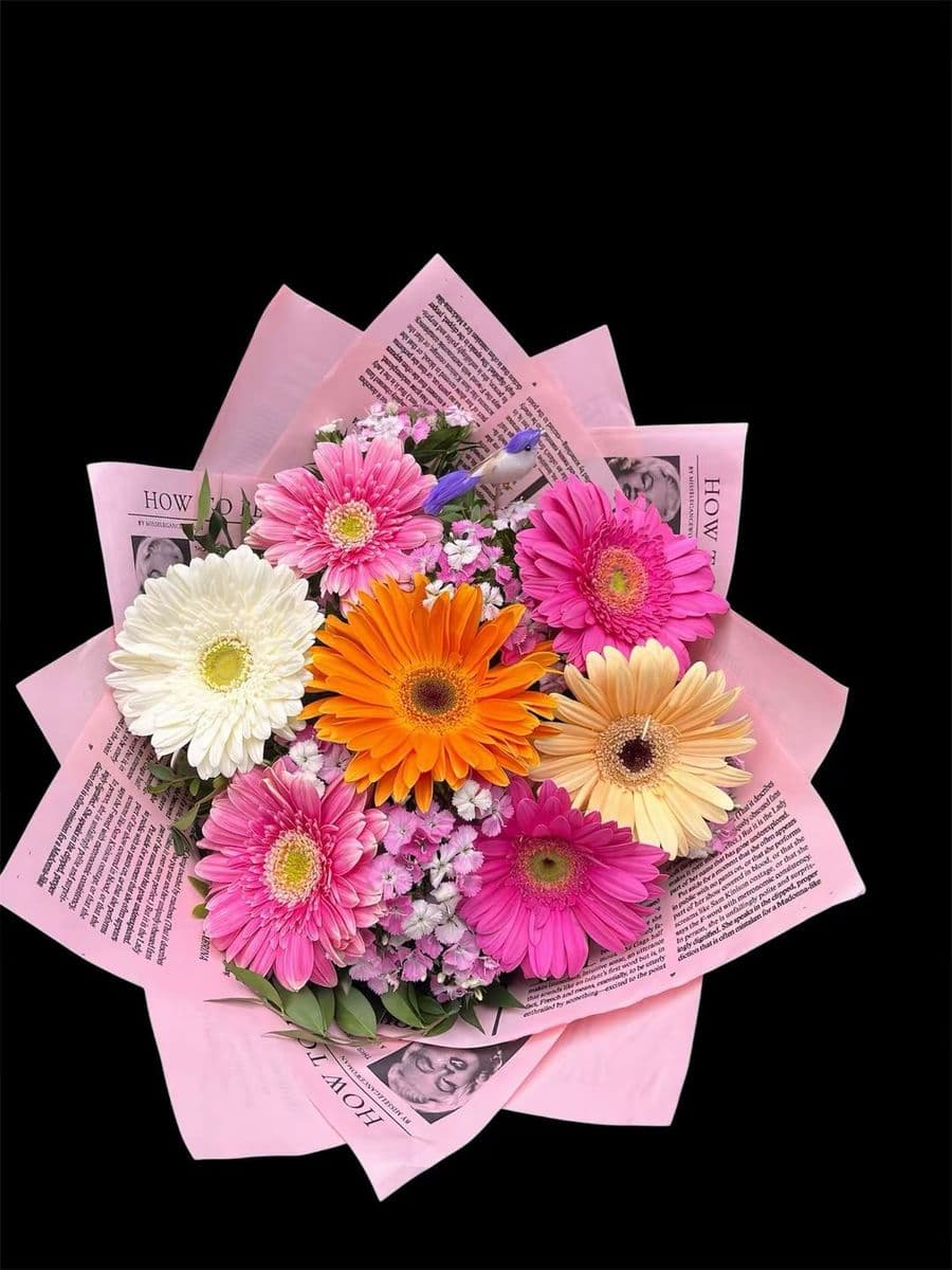 Kuş Detaylı Gerbera Buketi - Küçük Görsel 2