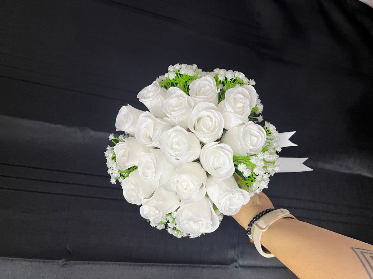 Beyaz Gül Model El Çiçeği - Küçük Görsel 5