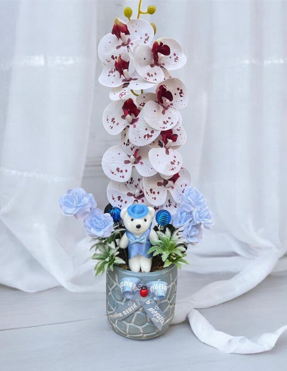 Bebekli Yapay Orkide Aranjman  - Görsel 1