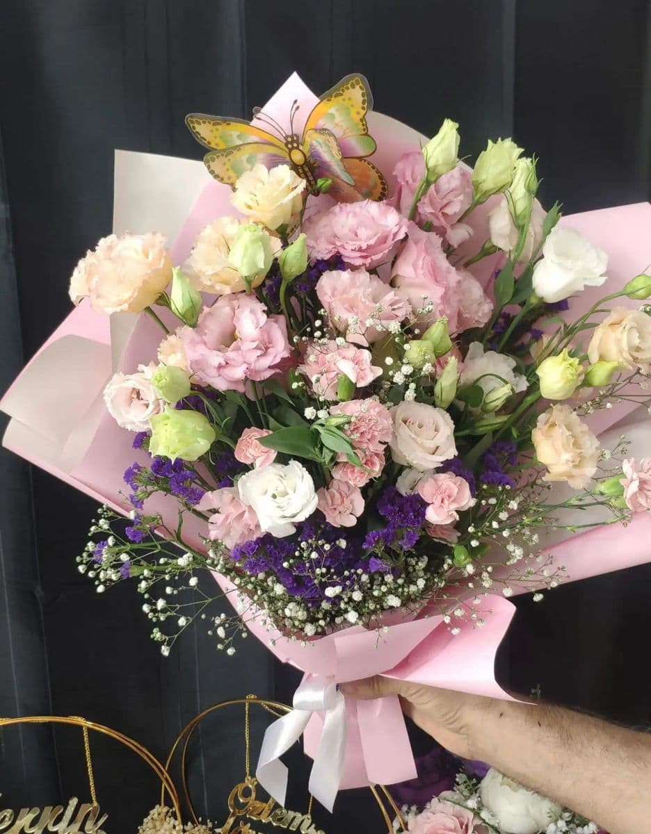 Pembe Ve Mor Lisyantus Buketi