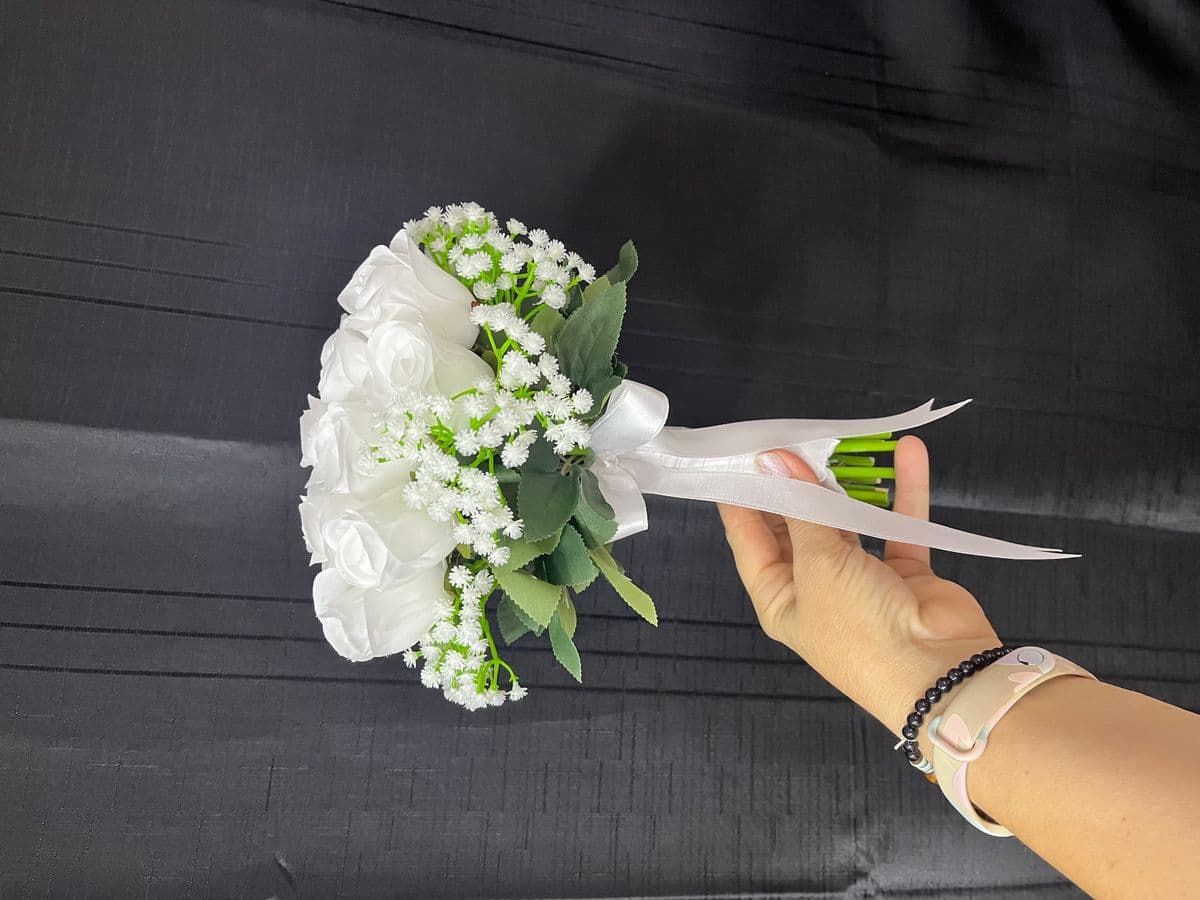 Beyaz Gül Model El Çiçeği - Küçük Görsel 4