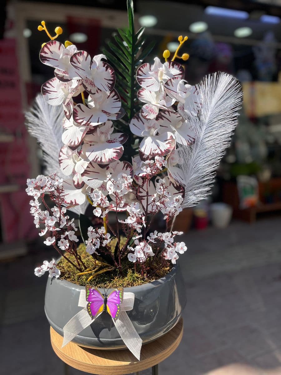 Antrasit Saksıda Yapay Orkide