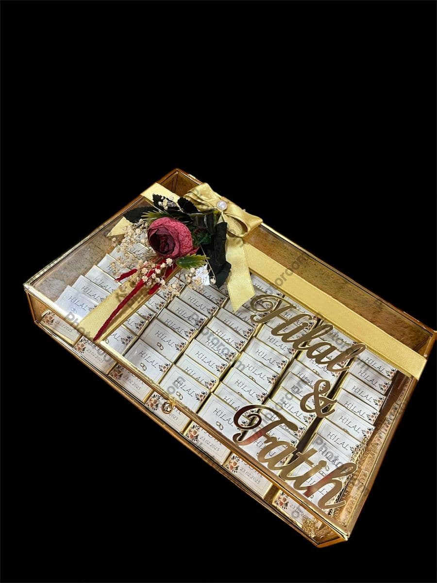 Beyaz Kurdelalı Gold Büyük Kutuda Çikolata - Küçük Görsel 2