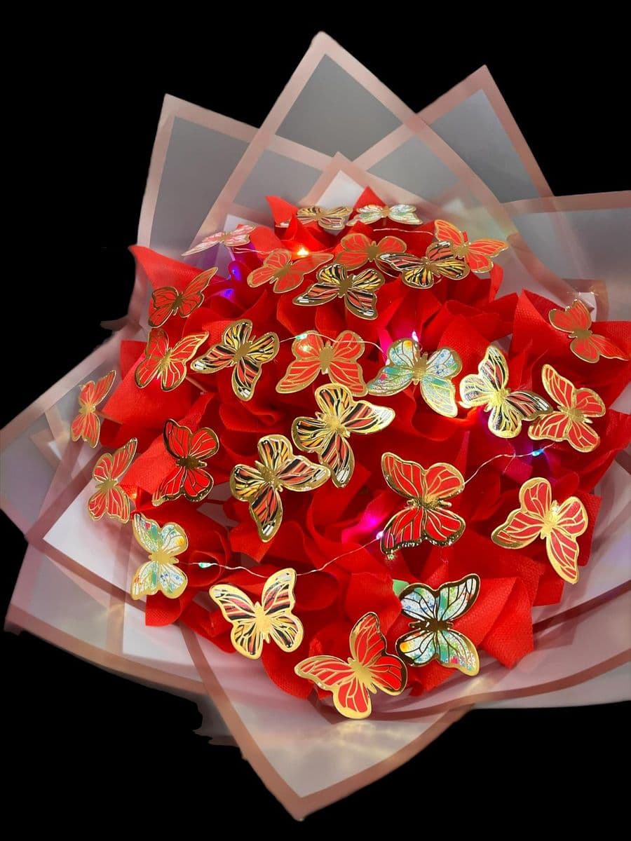 Işıklı Kırmızı Kelebek Buketi - Görsel 1