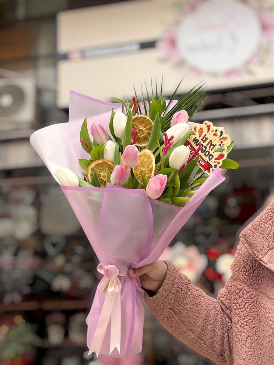 Pembe Laleli Düşler Buketi - Küçük Görsel 2