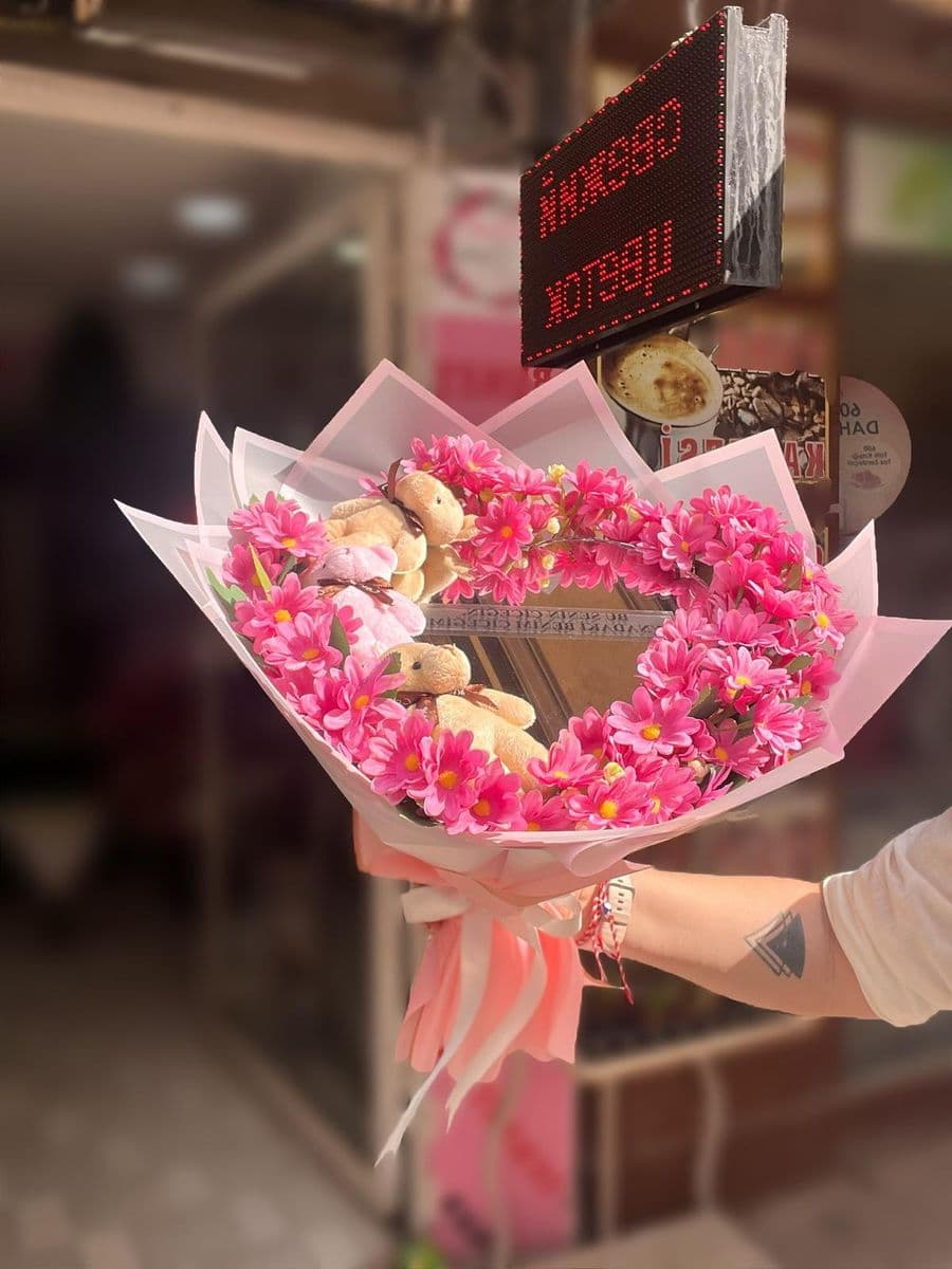 Kalp Aynalı Yapay Buket - Küçük Görsel 3