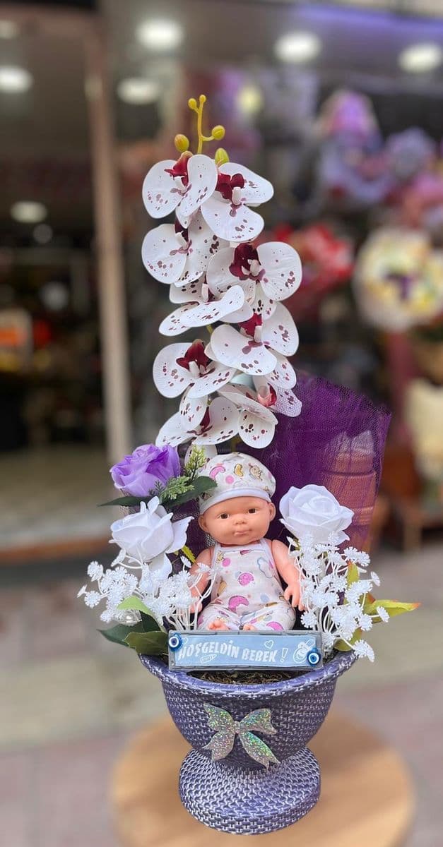 Dekor Saksıda Bebekli Yapay Aranjman - Görsel 1