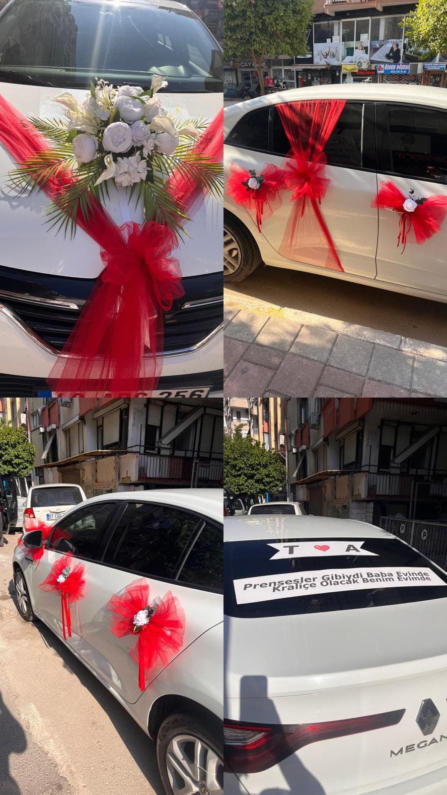 Kırmızı Tül Detaylı Yapay Gelin Arabası Süsleme - Görsel 1