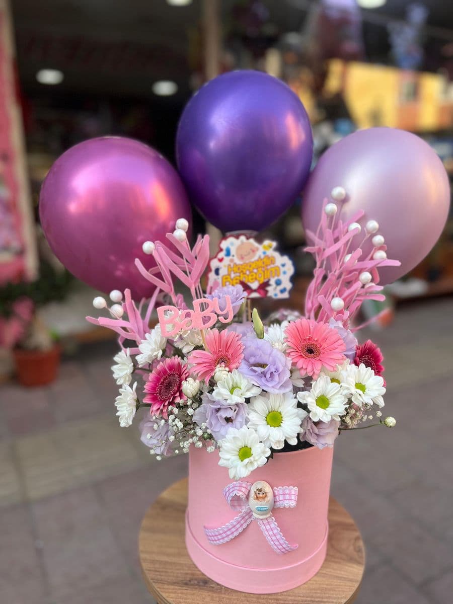 Pembe Kutuda Balonlu Aranjman - Küçük Görsel 3