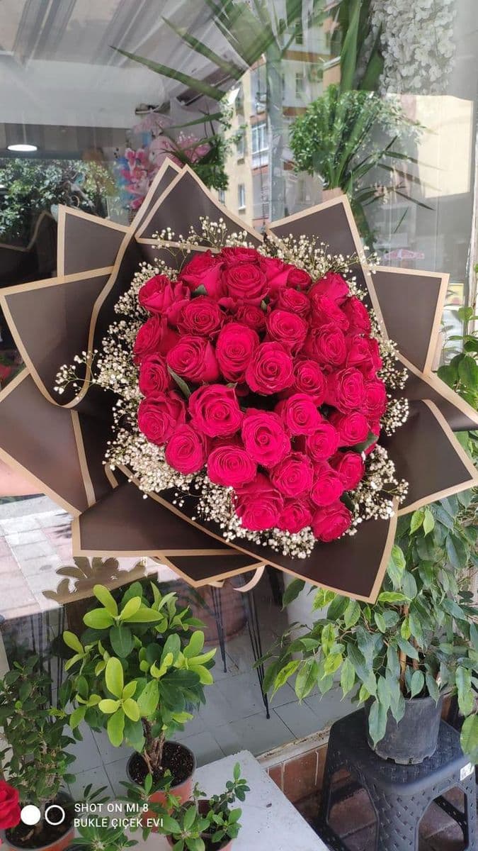 41 Canlı Gül Buketi Ve 2 Katlı Çikolata - Küçük Görsel 2