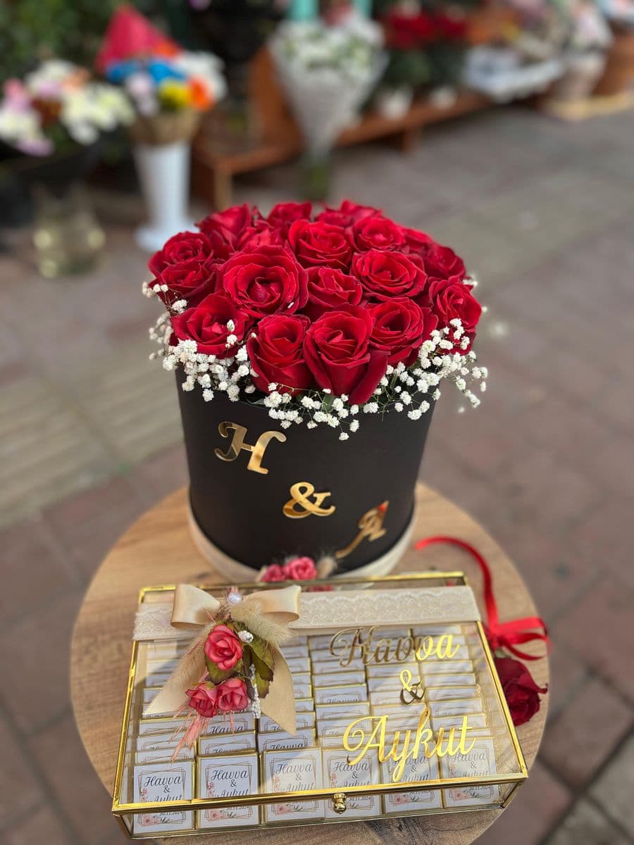 Siyah Kutuda Canlı Güller 2 li Set - Görsel 1