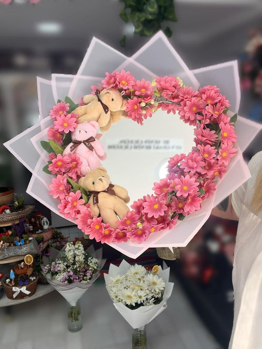 Kalp Aynalı Yapay Buket - Küçük Görsel 4