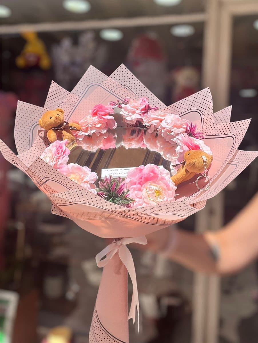 Pembe Yapay Aynalı Buket - Küçük Görsel 3