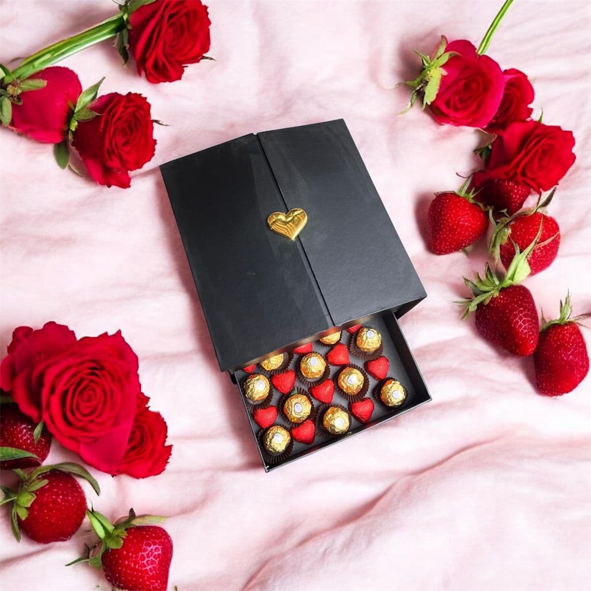 Lüx  Siyah Kutuda Güller Ve Ferro Rocher Çikolata - Küçük Görsel 2