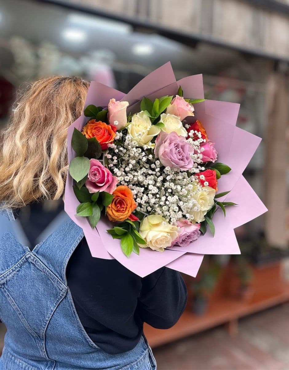 Kalp Renkli Gül Buketi - Küçük Görsel 3