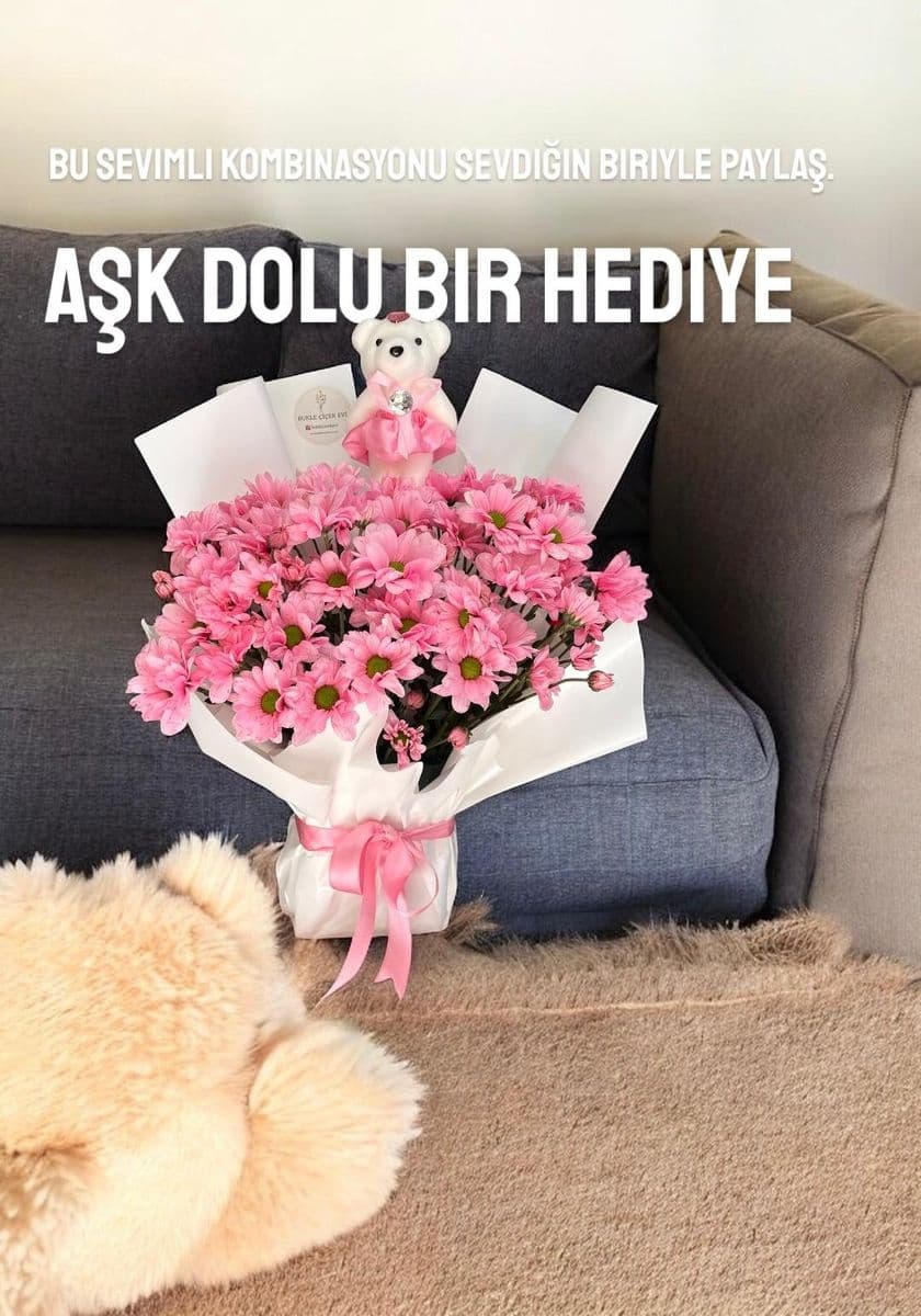 Pembe Papatya Aranjman - Küçük Görsel 2