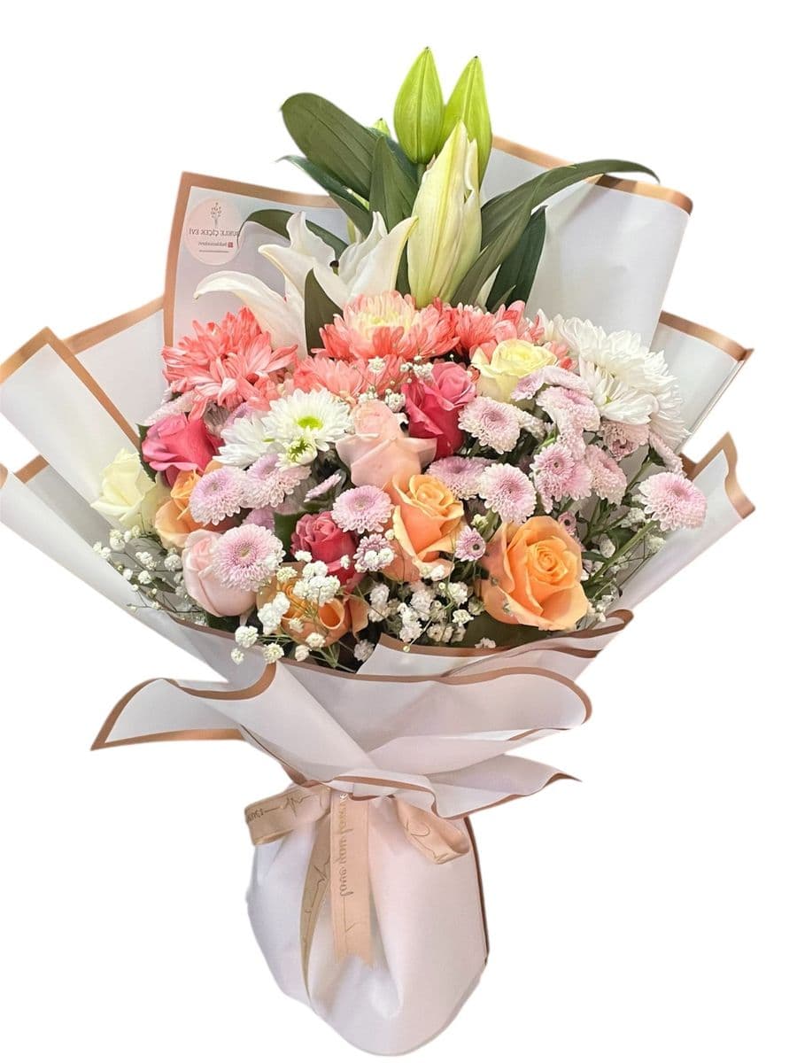 Renkli Gül Detaylı Lilyumlu Zerafet