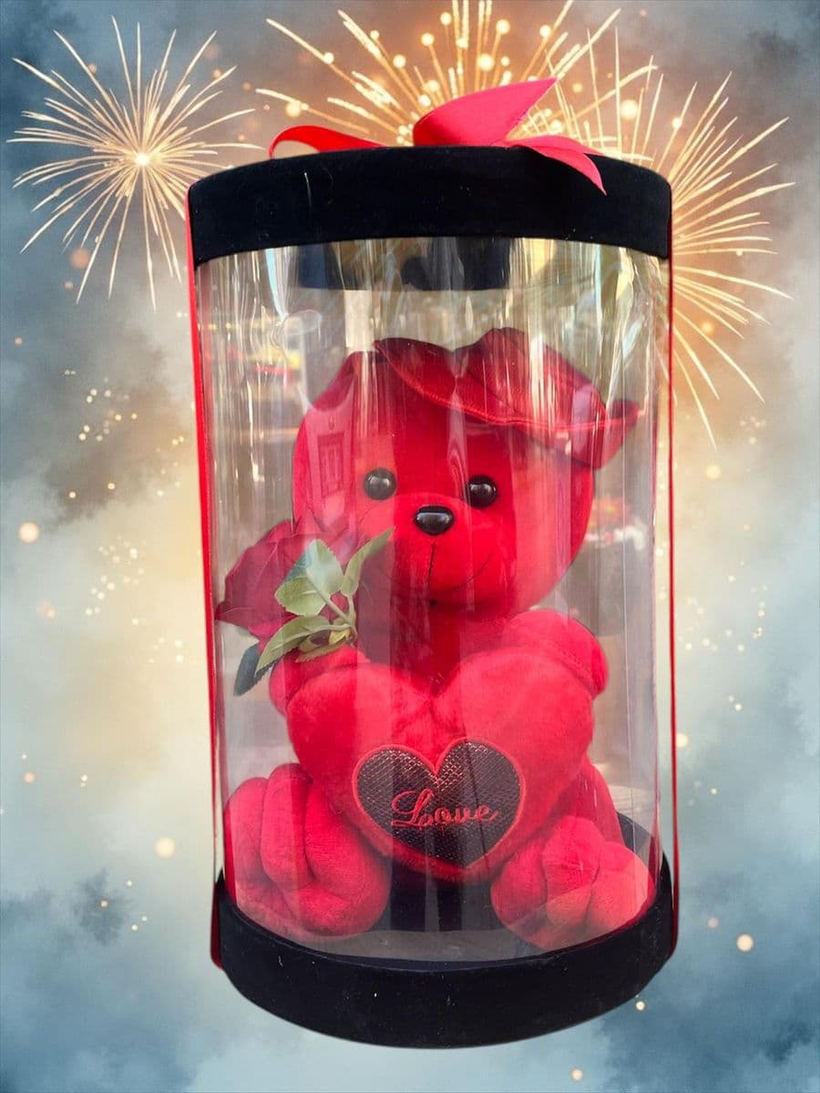 Kadife Asetatlı Kutuda Şapkalı Ayıcık