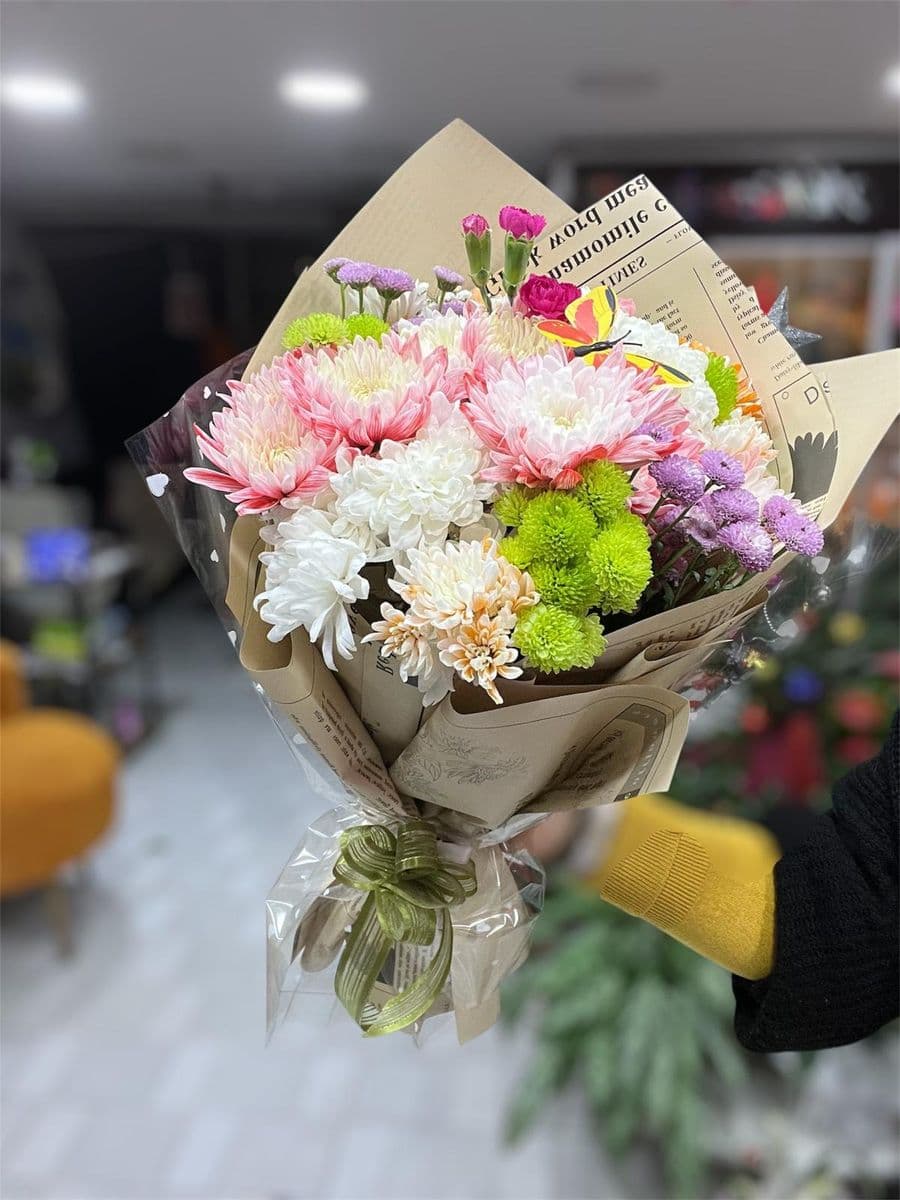 Naturel Kağıtta Soft Kasımpatı Buketi