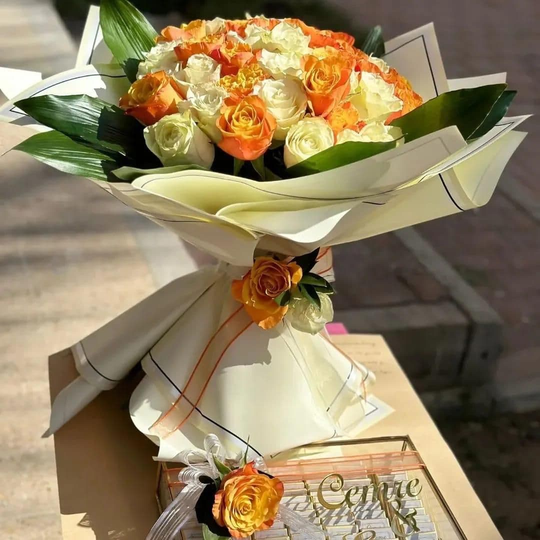 Turuncu Canlı Güllü 2 Li Set